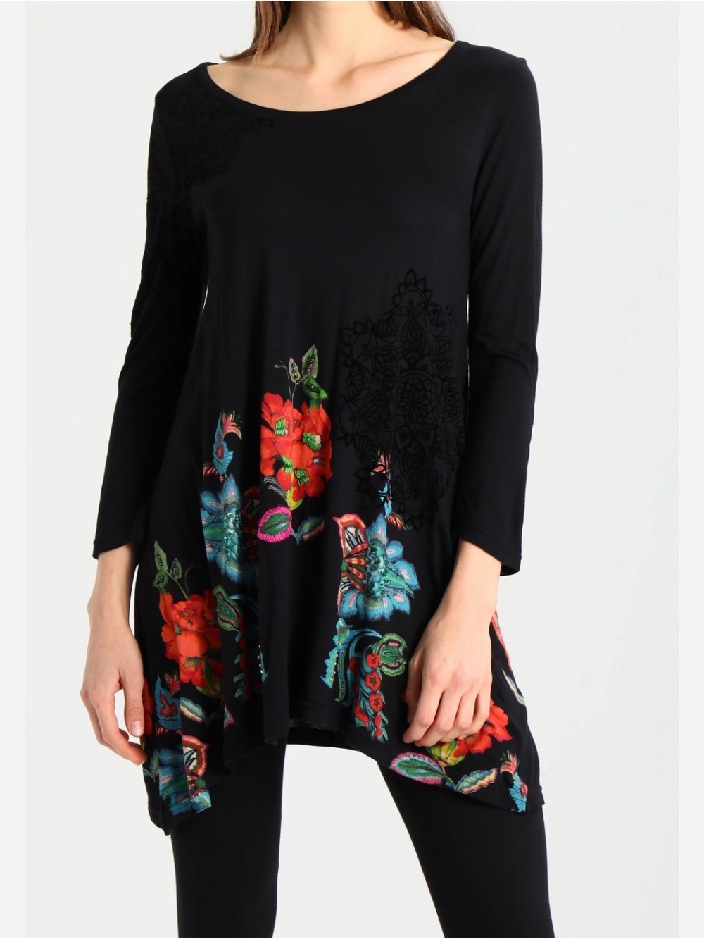 Desigual Ramona Black Tunic with Vibrant Floral Prints